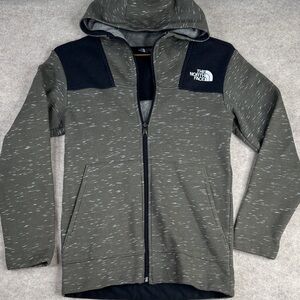 The North Face Olive Green Speckled Zip Hoodie with Black Shoulder Patch